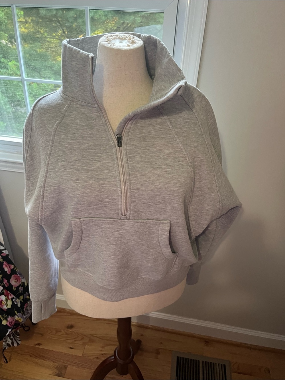 Women's Light Gray Half-Zip Hoodie Sweatshirt